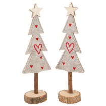 Article Sapin de Noël en feutre décoration avec coeurs gris rouge 28cm 4 pcs