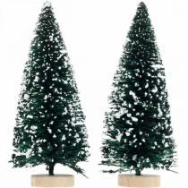 Article Sapin décoratif avec neige, décoration de Noël, Avent H13cm Ø5,5cm 2 pcs