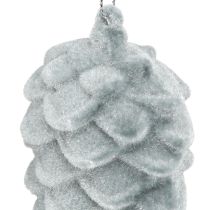 Article Pommes de pin décoratives grises floquées 11,5 cm 6 pièces