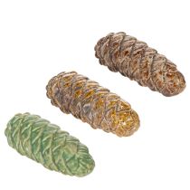 Article Cônes décoratifs en céramique - Lot de 3 - 14 cm - Vert et marron