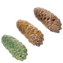 Article Cônes décoratifs en céramique - Lot de 3 - 14 cm - Vert et marron