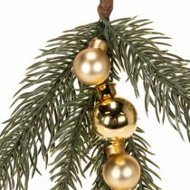 Article Branche de sapin artificielle avec mini boules de Noël dorées, 46 cm, 2 pièces
