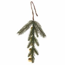 Article Branche de sapin artificielle avec mini boules de Noël dorées, 46 cm, 2 pièces