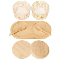 Article Coffret Tapas avec pots de confiture de pêches sur plateau 20 × 10 × 6,5 cm