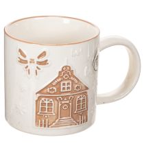 Article Tasse en céramique motif maison relief beige-brun 9 cm