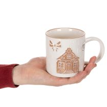 Article Tasse en céramique motif maison relief beige-brun 9 cm
