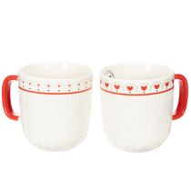 Article Tasses à café en céramique avec anse rouge et décor cœur 9cm 2 pièces
