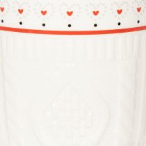 Article Tasses en céramique blanche avec anse rouge, motif tricot et cœurs, set de 2, 9 cm