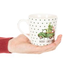 Article Tasses en céramique Merry Christmas 10 cm Motif voiture de Noël, lot de 2
