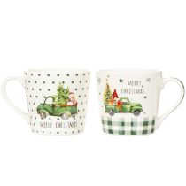 Article Tasses en céramique Merry Christmas 10 cm Motif voiture de Noël, lot de 2