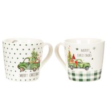 Article Tasses en céramique Merry Christmas 10 cm Motif voiture de Noël, lot de 2
