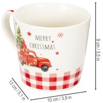 Article Tasse de Noël en céramique avec voiture et sapin motifs rouges et blancs 10 cm set de 2