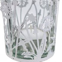 Lanterne aux pissenlits, décorations de table, décoration estivale shabby chic argent, blanc H10cm Ø8.5cm