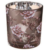 Article Porte-bougies chauffe-plat, pivoines, brun argenté, H8 cm, lot de 4