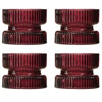 Article Photophore verre décoratif nervuré baie Ø9cm H7cm 4 pcs