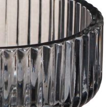 Article Photophore verre décoratif nervuré teinté gris Ø9cm H7cm 4 pcs