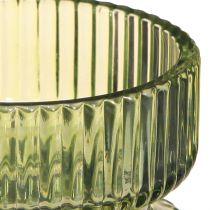 Article Photophore verre décoratif nervuré vert Ø9cm H7cm 4 pcs