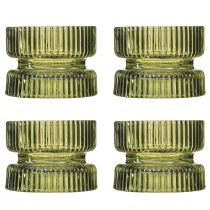 Article Photophore verre décoratif nervuré vert Ø9cm H7cm 4 pcs