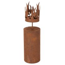 Article Porte-bougie chauffe-plat, forme bougie, décor rouille, métal patiné, H36cm
