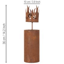 Article Porte-bougie chauffe-plat, forme bougie, décor rouille, métal patiné, H36cm