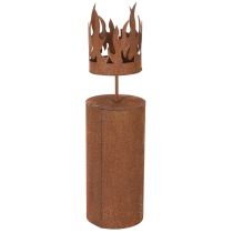 Article Porte-bougie chauffe-plat, forme bougie, décor rouille, métal patiné, H36cm
