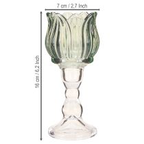 Article Photophore tulipe verre vert Ø7cm H16cm 2pcs