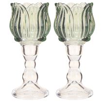 Article Photophore tulipe verre vert Ø7cm H16cm 2pcs