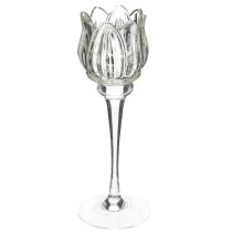Article Bougeoir en verre en forme de fleur, idéal pour une décoration de table élégante, pour événements et mariages, 22 cm
