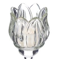 Article Bougeoir en verre en forme de fleur, idéal pour une décoration de table élégante, pour événements et mariages, 22 cm