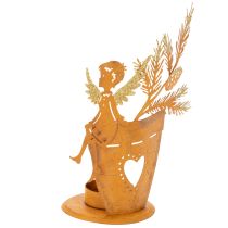 Article Porte-bougie chauffe-plat de Noël, décoration ange, finition rouille, Ø8 cm H18 cm