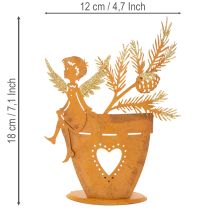 Article Porte-bougie chauffe-plat de Noël, décoration ange, finition rouille, Ø8 cm H18 cm