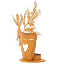Article Porte-bougie chauffe-plat de Noël, décoration ange, finition rouille, Ø8 cm H18 cm