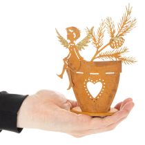 Article Porte-bougie chauffe-plat de Noël, décoration ange, finition rouille, Ø8 cm H18 cm