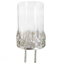 Article Photophore Verre à bougie et piquets Argent Ø5,5cm H8cm 4pcs