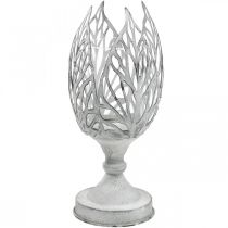 Lanterne métal blanc, photophore fleur Ø13cm H30cm