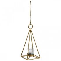 Photophore suspendu lanterne décoration métal doré 12.5×12.5×28cm