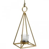 Photophore suspendu lanterne décoration métal doré 12.5×12.5×28cm