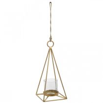 Lanterne suspendue dorée bougeoir à suspendre 15×15×38cm