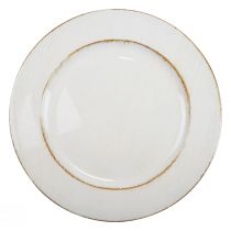 Assiette décorative ronde en plastique rétro blanc marron brillant Ø30cm