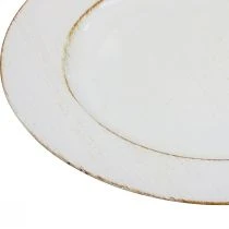 Article Assiette décorative ronde en plastique rétro blanc marron brillant Ø30cm