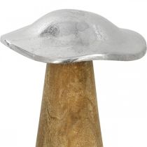 Article Déco de table champignon métal bois argenté champignon en bois H14cm