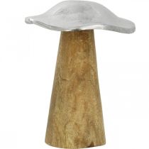 Article Déco de table champignon métal bois argenté champignon en bois H14cm