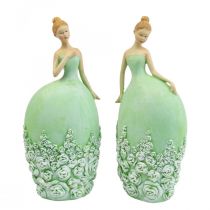 Décoration de table décoration printemps figurine femme robe verte H20cm 2pcs