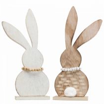 Décoration de table lapin de Pâques debout bois blanc/nature H27cm 2pcs