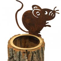 Cache-pot en bois cache-pot aspect bois souris rouille H24cm