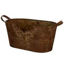 Article Coupe ovale en métal avec poignées et motif cerf 36cm aspect rouillé
