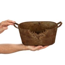 Article Coupe ovale en métal avec poignées et motif cerf, finition rouille, 36 cm