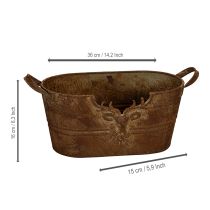 Article Coupe ovale en métal avec poignées et motif cerf, finition rouille, 36 cm