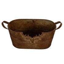 Article Coupe ovale en métal avec poignées et motif cerf, finition rouille, 36 cm
