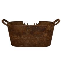 Article Coupe ovale en métal avec poignées et motif cerf, finition rouille, 36 cm
